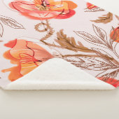 ベージュの背景に継ぎ目のないケシの花の模様 シェルパブランケット (3/4)