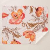 ベージュの背景に継ぎ目のないケシの花の模様 シェルパブランケット (正面(横))