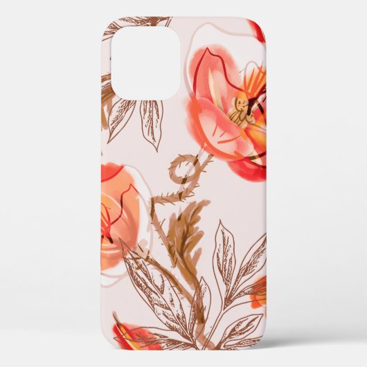 ベージュの背景に継ぎ目のないケシの花の模様 Case-Mate iPhoneケース (裏面)