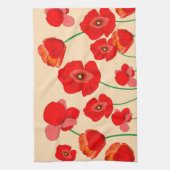 ベージュの背景に赤いポピーの花畑 キッチンタオル (縦)