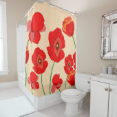 ベージュの背景に赤いポピーの花畑 シャワーカーテン (インサイチュ)