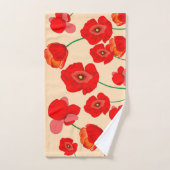 ベージュの背景に赤いポピーの花畑 バスタオルセット (ハンドタオル)