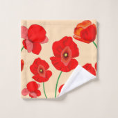 ベージュの背景に赤いポピーの花畑 バスタオルセット (ウォッシュタオル)