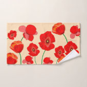 ベージュの背景に赤いポピーの花畑 バスタオルセット (ハンドタオル)