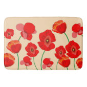 ベージュの背景に赤いポピーの花畑 バスマット (正面)