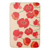 ベージュの背景に赤いポピーの花畑 バスマット (正面縦)