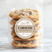 ベージュの背景に黒と白の「愛を込めて作りました」食品ギフトラベル ラウンドシール