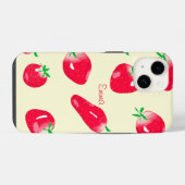 ベージュの背景のジューシーな赤いイチゴ iPhoneケース (裏面横)