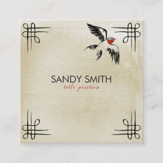 ベージュの背景の上の鳥 スクエア名刺 (正面)