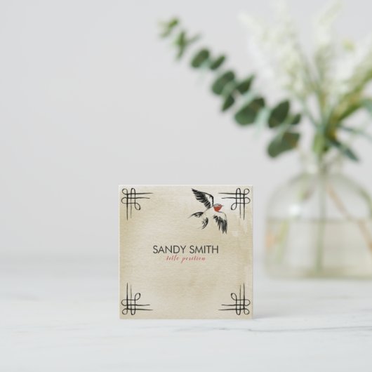 ベージュの背景の上の鳥 スクエア名刺 (スタンド正面)