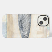 ベージュの背景の灰色の魚 iPhoneケース (裏面横)