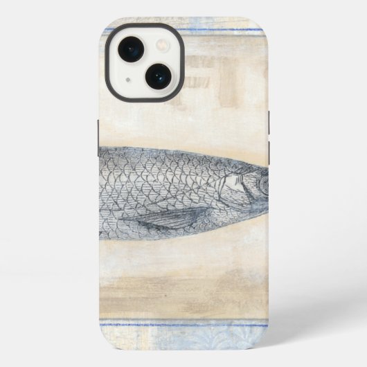 ベージュの背景の灰色の魚 iPhoneケース (裏面)
