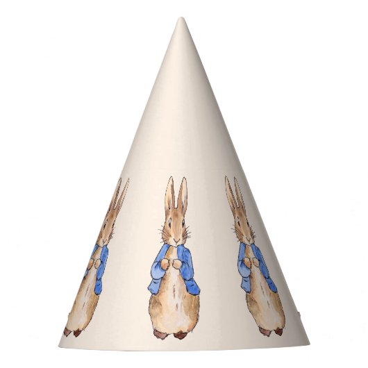 ベージュの背景を持つウサギのピーター パーティーハット (正面)