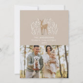 ベージュの自然な手で描かれたトナカイエレガントの写真 シーズンカード (正面)