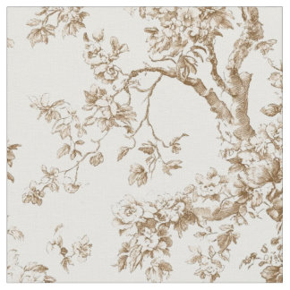 ベージュの花と枝のトワル柄 ファブリック