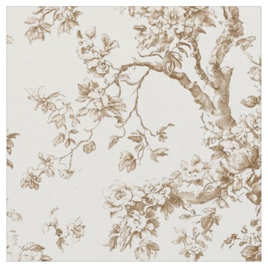 ベージュの花と枝のトワル柄 ファブリック (クローズアップ)