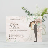 ベージュの花の結婚式招待状 エレガントな水彩 招待状 (スタンド正面)