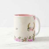 ベージュの花の馬蹄 ツートーンマグカップ (正面右)