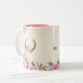 ベージュの花の馬蹄 ツートーンマグカップ (正面左)