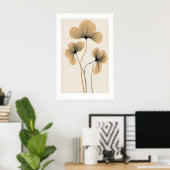 ベージュの花柄の壁のアート　植物画プリント　木製 ポスター (ホームオフィス)