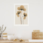 ベージュの花柄の壁のアート　植物画プリント　木製 ポスター (キッチン)