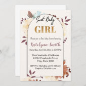 ベージュの花柄 エレガントで甘い赤ちゃん女の子のベビーシャワー 招待状 (正面/裏面)