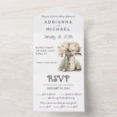 ベージュの花柄 メッセージオールインワン ウェディング招待状 オールインワン招待状 (内側)