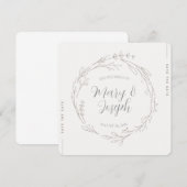 ベージュの花輪 ウェディング セーブ・ザ・デート カード (正面/裏面)