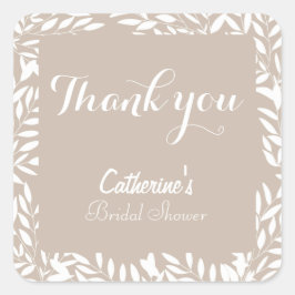ベージュの葉のブライダルシャワー スクエアシール