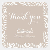 ベージュの葉のブライダルシャワー スクエアシール (正面)