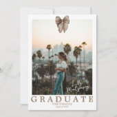 ベージュの蝶結び コケティー フォト 卒業発表 招待状 (正面)