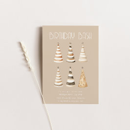 ベージュの誕生日ディナーの帽子付き招待状 招待状