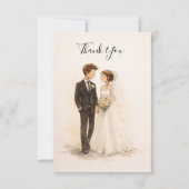 ベージュの遊び心ある水彩ロマンチックなカップルの結婚式 サンキューカード (正面)