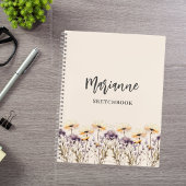 ベージュの野の花と名前の手書きスクリプト スケッチブック ノートブック