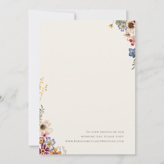 ベージュの野生の花園での秘密結婚発表 招待状 (裏面)