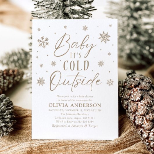 ベージュの雪の結晶 赤ちゃん 寒いよ 外 赤ちゃんのシャワー 招待状