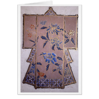 ベージュの青い花付き着物