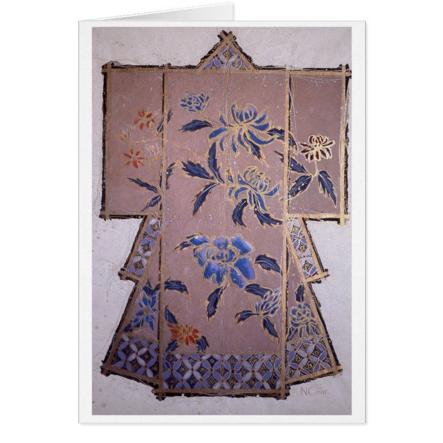 ベージュの青い花付き着物 (正面)