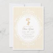 ベージュの風船 テディベア ヴィンテージ ベビーシャワー 招待状 (正面)