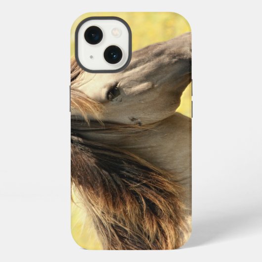 ベージュの馬のプロフィール iPhoneケース (裏面)