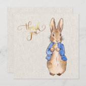 ベージュの麻の背景のピーター サンキューカード (正面/裏面)