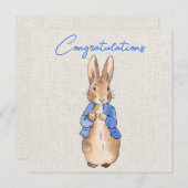 ベージュの麻布を背景にしたウサギのピーター (正面/裏面)