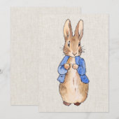 ベージュの麻布を背景にしたピーター 招待状 (正面/裏面)