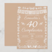 ベージュの40歳の誕生日パーティー 招待状 (正面/裏面)