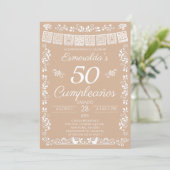 ベージュの50歳の誕生日パーティー 招待状 (スタンド正面)
