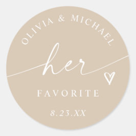ベージュのHer Favorite筆記体ウェディングお菓子バッグ ラウンドシール