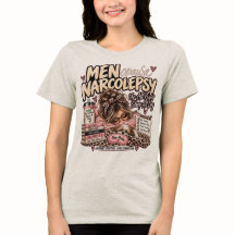 ベージュのTシャツに描かれた更年期障害とナルコレプシー