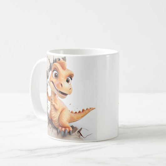 ベージュよくはしゃぐの壁の亀裂を突破した恐竜 コーヒーマグカップ (正面左)