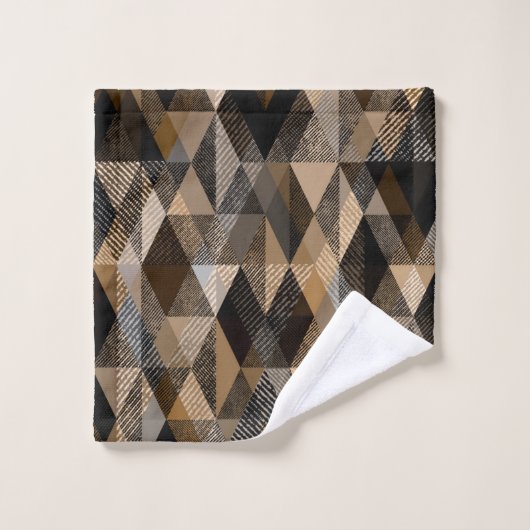 ベージュを使用したテクスチャ付き菱形ブラウン バスタオルセット (ウォッシュタオル)