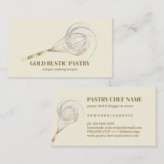 ベージュアイボリースパークルウィスクグリッター金ゴールドベーカリー 名刺 (正面/裏面)